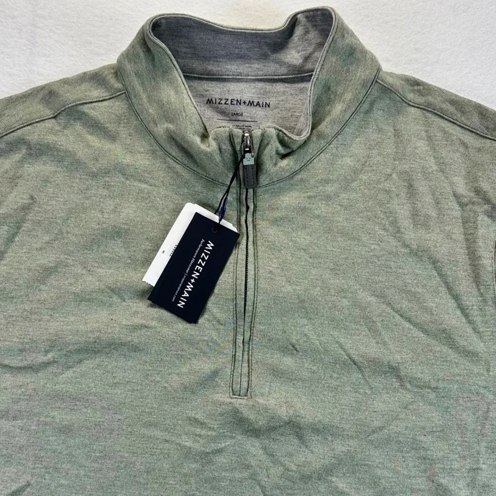 Mizzen+Main Proflex Quarter Zip Sage Green Heather Mens Large Pullover NEW Golf